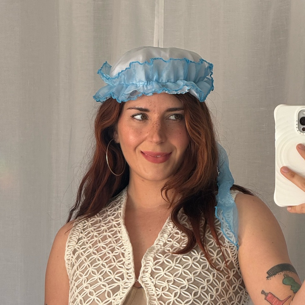 ✿ ⋆｡ Blue Ruffle Sheer Bonnet ⋆｡✿